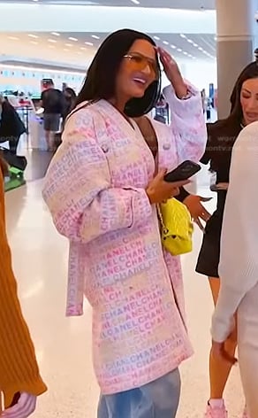 Lisa’s pink logo print coat on The Real Housewives of Salt Lake City