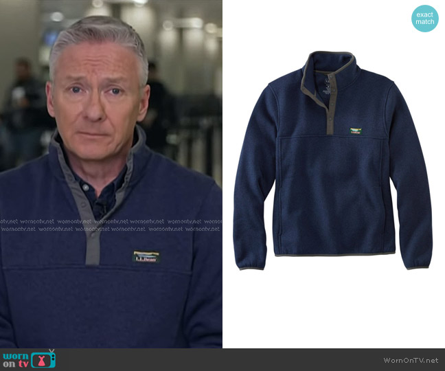 L.L.Bean Sweater Fleece Pullover in Bright Navy worn by Tom Costello on Today