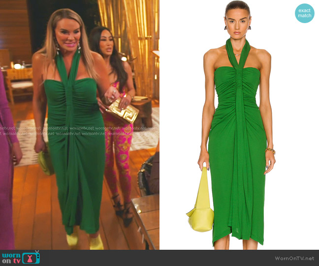 Loewe Halterneck Midi Dress in Forest Green worn by Heather Gay on The Real Housewives of Salt Lake City