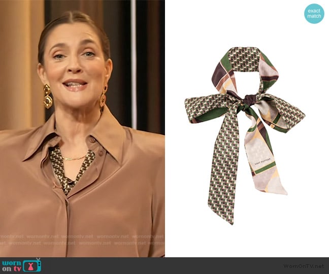 Lost Pattern Modular Silk Skinny Scarf Green worn by Drew Barrymore on The Drew Barrymore Show
