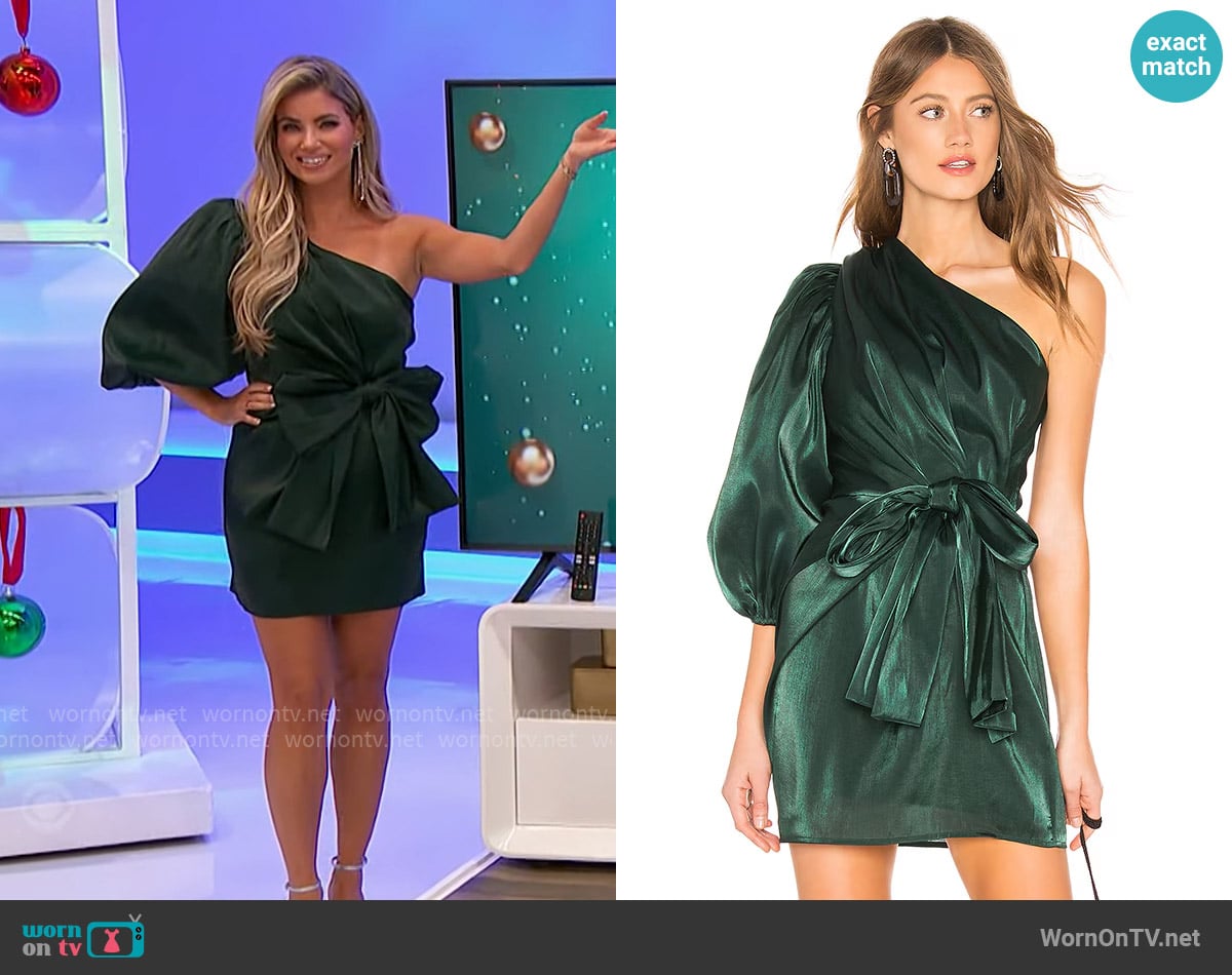 Lovers + Friends Kennedy Mini Dress in Emerald worn by Amber Lancaster on The Price is Right