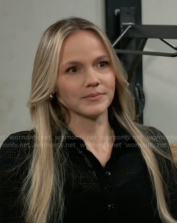Lulu’s black pointelle knit top on General Hospital