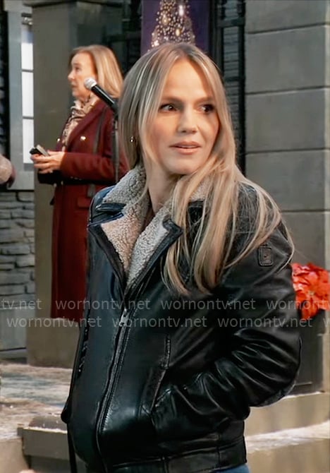Lulu’s leather jacket with fleece lining on General Hospital