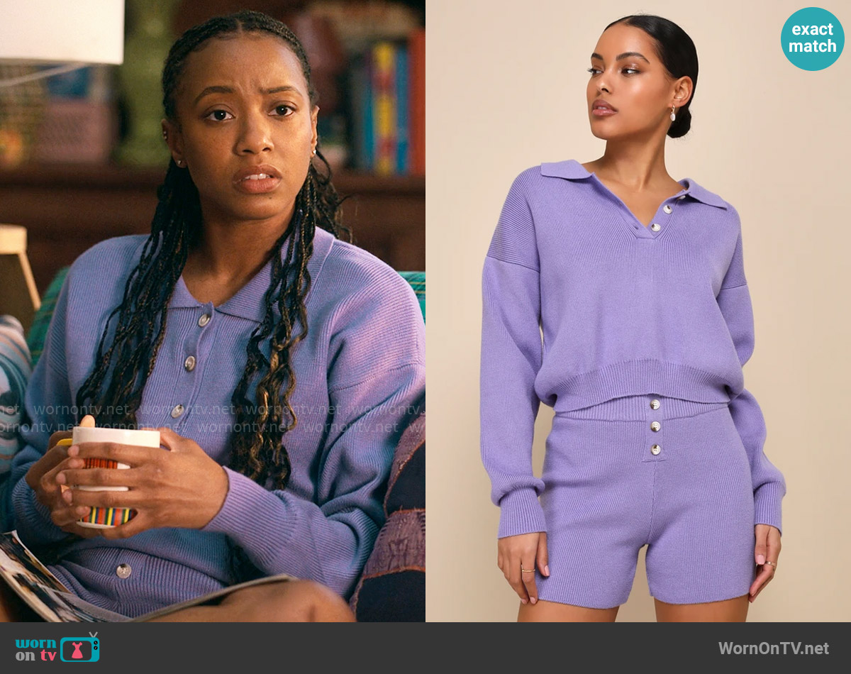 Lulus Relaxed Mindset Lavender Collared Sweater Top worn by Whitney Chase (Alyah Chanelle Scott) on The Sex Lives of College Girls