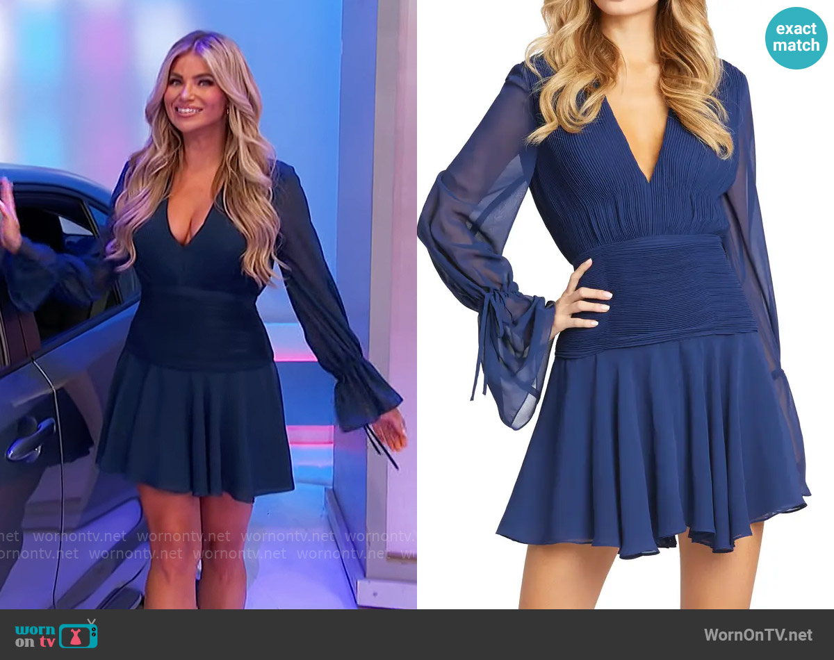 Mac Duggal Bell Long Sleeve Chiffon Fit & Flare Minidress worn by Amber Lancaster on The Price is Right