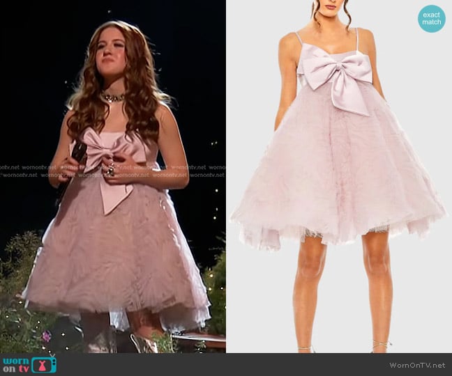 Mac Duggal Bow Front Tulle Mini Dress worn by Sydney Sterlace on The Voice