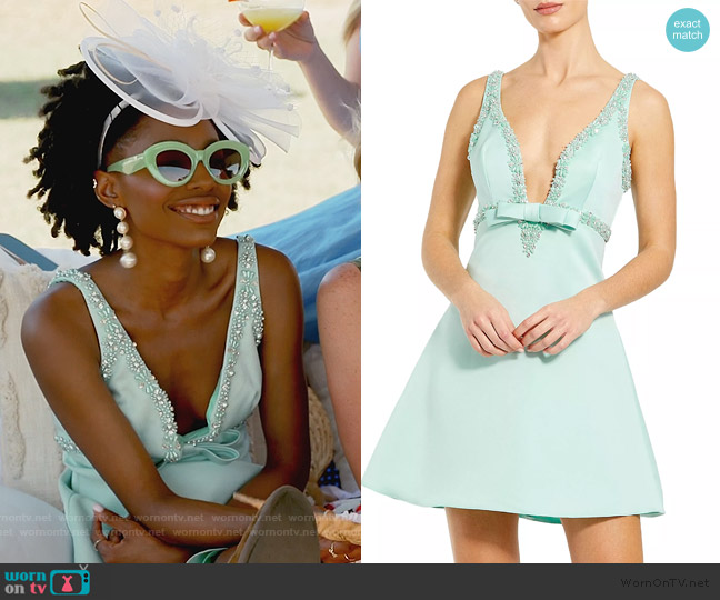Leena for Mac Duggal Beaded Plunge Neck Cocktail Minidress worn by Venita Aspen on Southern Charm