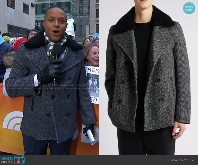 Mackage Cole Genuine Shearling Collar Wool Blend Peacoat worn by Craig Melvin on Today