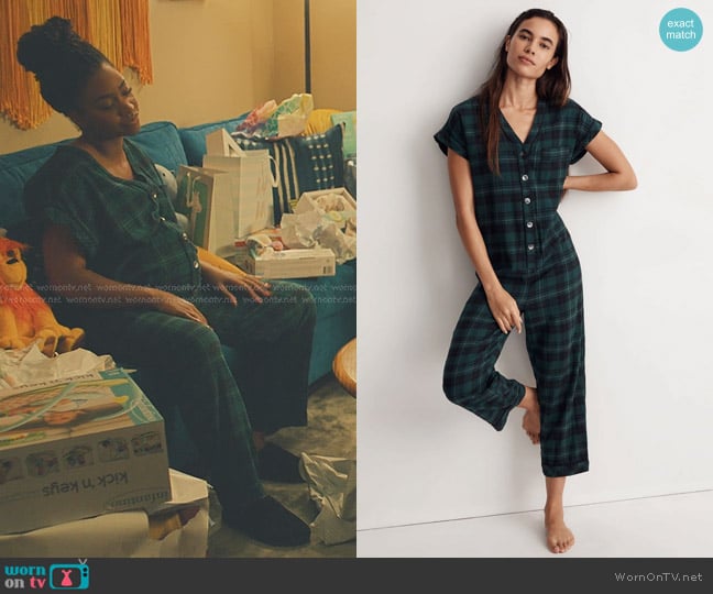 Madewell Flannel Bedtime One-Piece Pajamas in Reywood Plaid worn by Carla Owens (Teyonah Parris) on No Good Deed