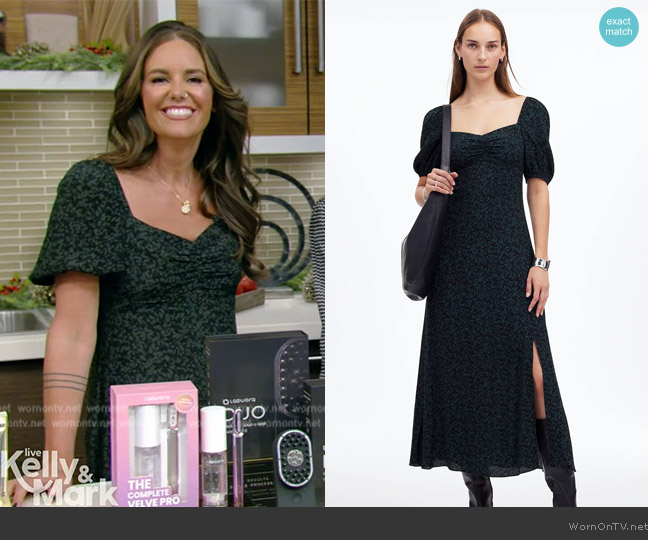 Madewell Puff-Sleeve Sweetheart Midi Dress worn by Monica Mangin on Live with Kelly and Mark