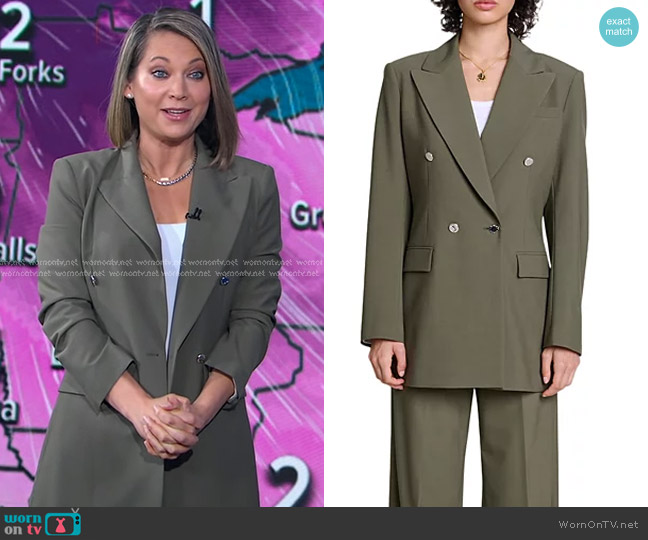 Maje Olivia Double Breasted Blazer in Khaki worn by Ginger Zee on Good Morning America