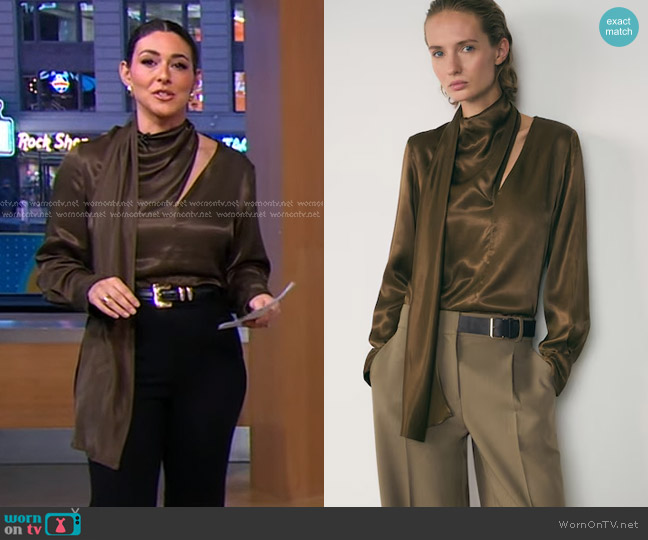 Mango Bow Satin Blouse worn by Erielle Reshef on Good Morning America