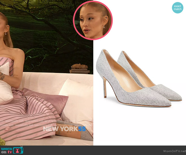 Manolo Blahnik BB 90MM Wool Pumps worn by Ariana Grande on The Drew Barrymore Show