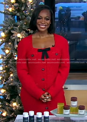 Maya Allen’s red bow detail tweed dress on Good Morning America