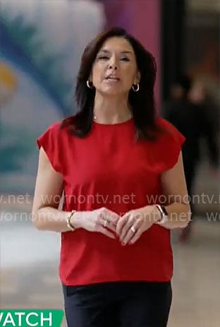 Meg Oliver’s red top on CBS Mornings