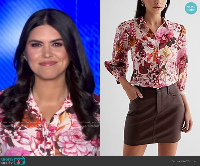Express Relaxed Floral Half Sleeve Portofino Shirt worn by Melissa Adan on Good Morning America