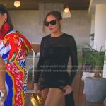 Meredith’s black sheer mesh draped dress on The Real Housewives of Salt Lake City