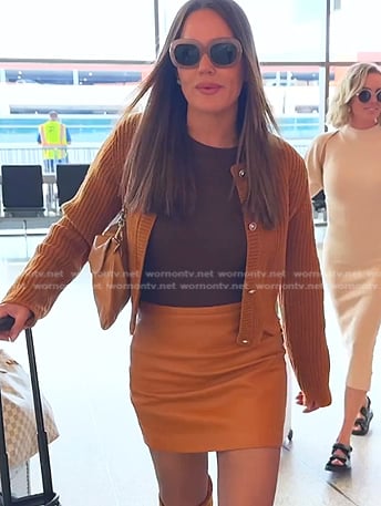 Meredith’s orange cardigan and leather mini skirt on The Real Housewives of Salt Lake City