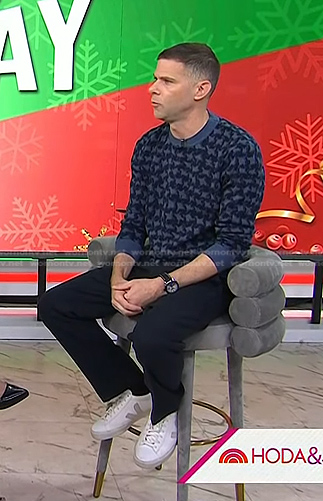 Mikey Day’s blue houndstooth sweater on Today