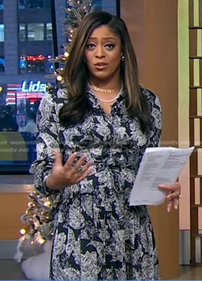 Morgan’s navy floral shirtdress on Good Morning America