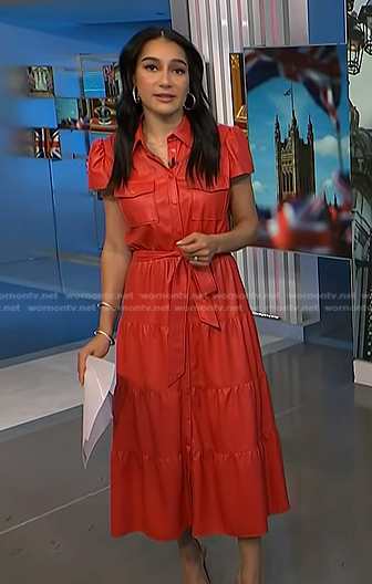 Morgan’s red leather short sleeve shirtdress on NBC News Daily