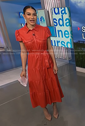 Morgan’s red leather short sleeve shirtdress on NBC News Daily