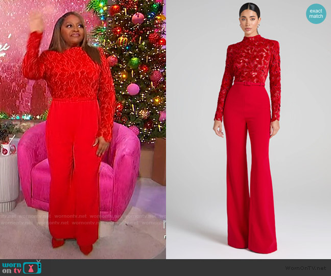 Nadine Merabi Eleanor Red Jumpsuit worn by Sherri Shepherd on Sherri