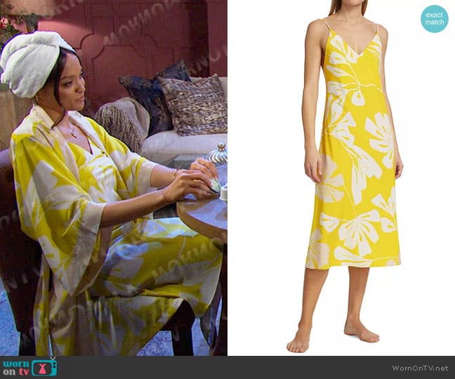 Natori Palma Floral Crêpe De Chine Nightie in Chartreuse worn by Lani Price (Sal Stowers) on Days of our Lives