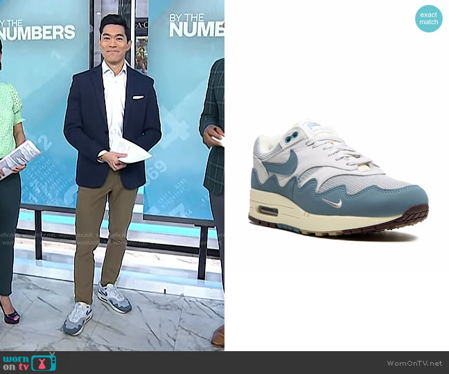 Nike x Patta Air Max 1 Sneakers in Noise Aqua worn by Brian Cheung on Today
