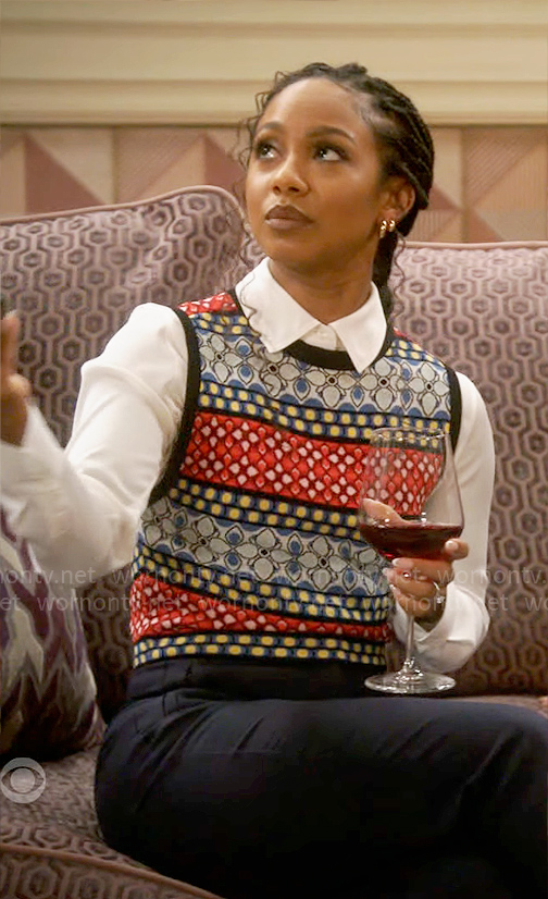 Nina’s printed sweater vest on Poppas House
