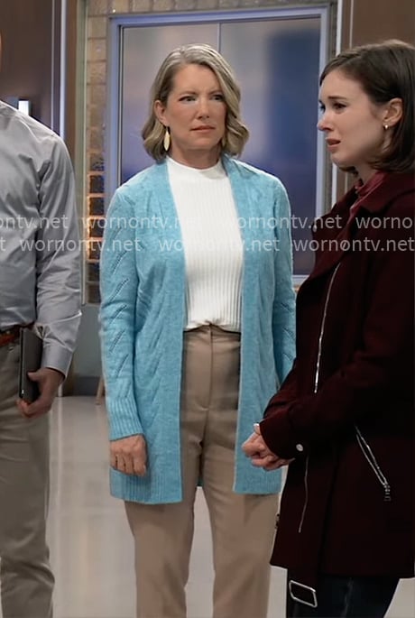 Nina’s turquoise blue cardigan on General Hospital