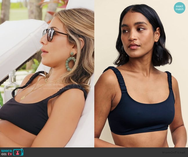 Nobodys Child Black Shirred Strap Bikini Top worn by Erin Lichy on The Real Housewives of New York City