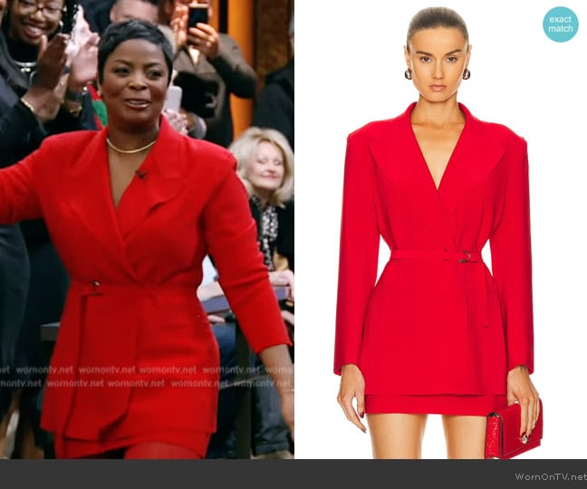 Norma Kamali Double-breasted jersey blazer worn by Janelle James on Live with Kelly and Mark