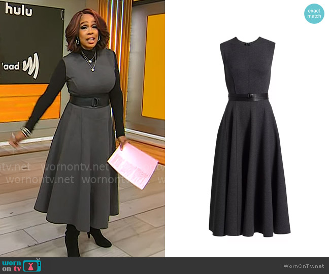 Norma Kamali Grace Stretch-Cotton Belted Sleeveless Midi-Dress worn by Gayle King on CBS Mornings