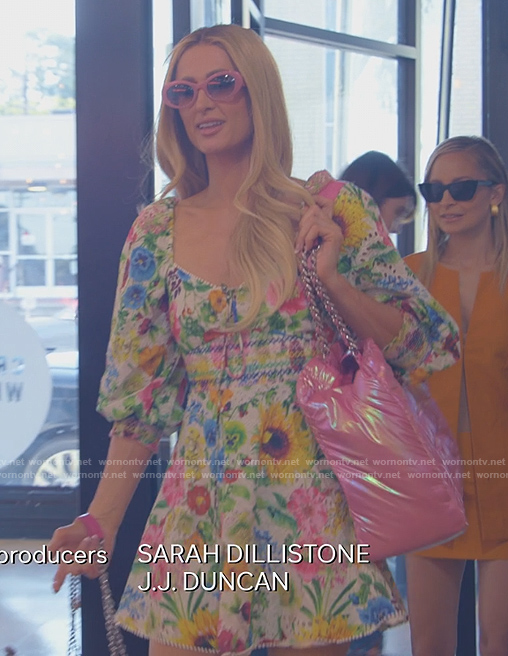 Paris’s floral print mini dress on Paris and Nicole The Encore