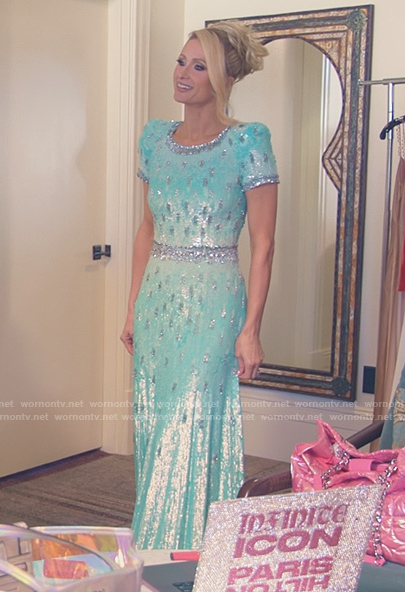 Paris’s turquoise sequin embellished gown on Paris and Nicole The Encore