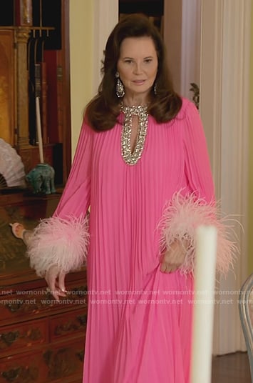 Patricia’s pink feather trim dress on Southern Charm