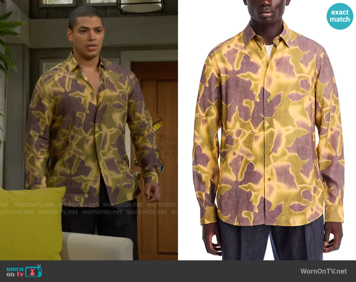 Paul Smith Long Sleeve Button Front Printed Shirt worn by Zende Forrester Dominguez (Delon De Metz) on The Bold and the Beautiful