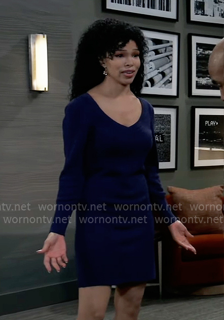 Portia’s purple v-neck sweater dress on General Hospital