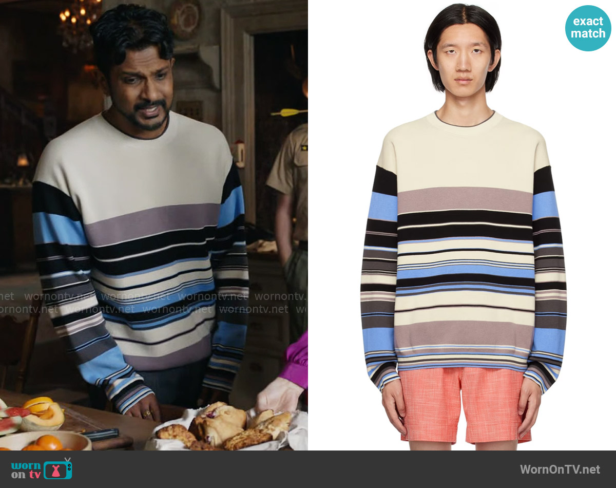 PS by Paul Smith Striped Sweater worn by Jay (Utkarsh Ambudkar) on Ghosts