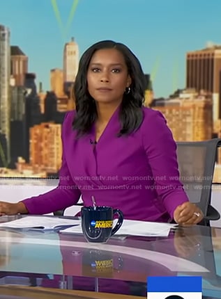 Rachel’s purple peplum top and pants on Good Morning America