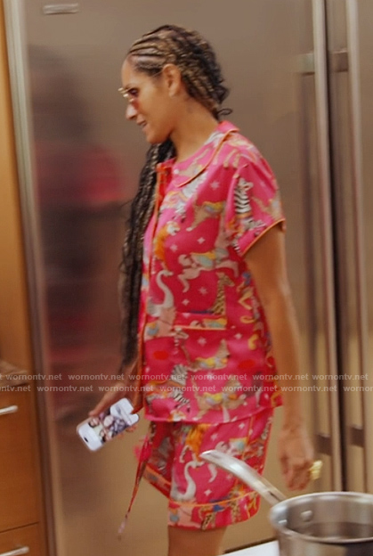 Racquel’s pink animal print pajama set on The Real Housewives of New York City