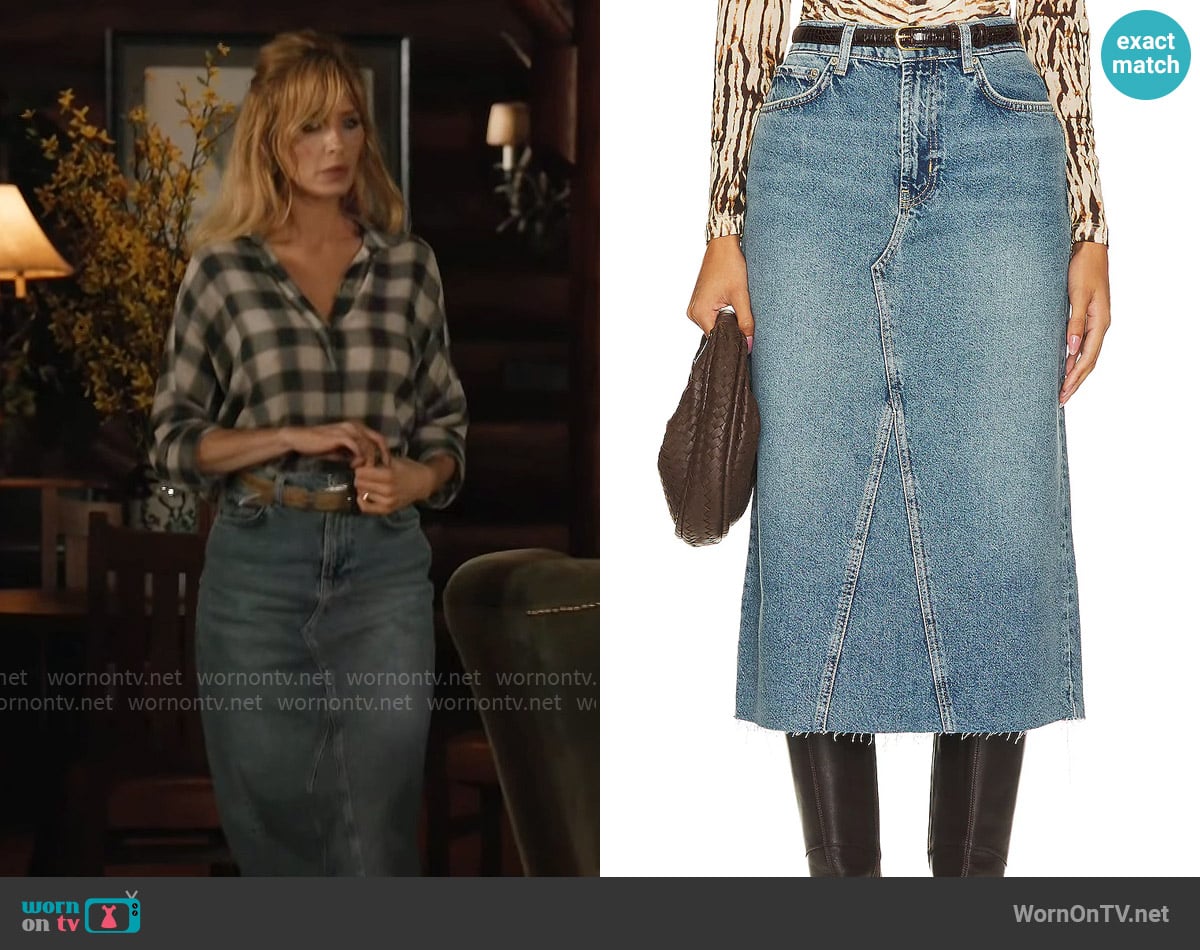 Rails Highland Skirt in Vintage Sapphire worn by Beth Dutton (Kelly Reilly) on Yellowstone