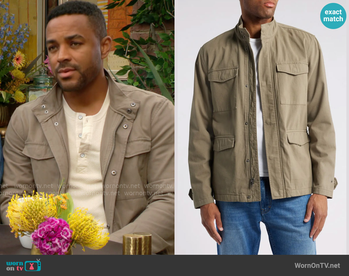 Rails Paulsen Cotton Field Jacket in Sage worn by Nate Hastings (Sean Dominic) on The Young and the Restless