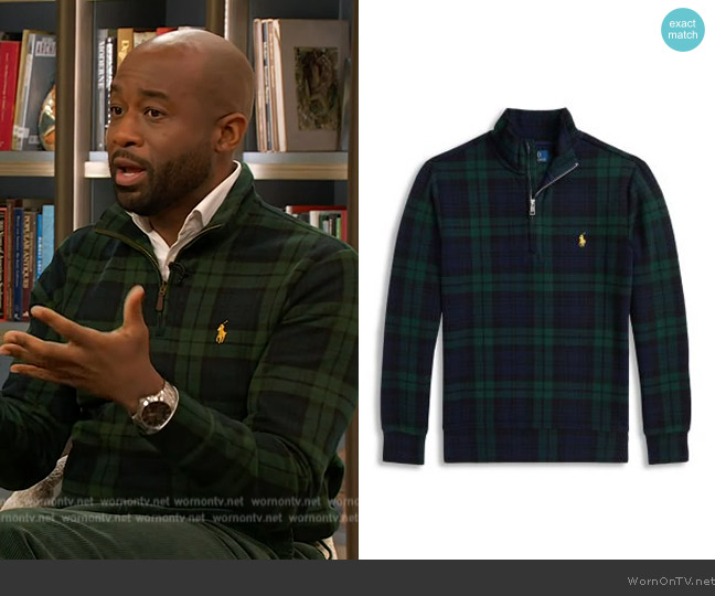 Estate-Rib Cotton Quarter-Zip Pullover Ralph Lauren worn by Mikel Welch on The Drew Barrymore Show