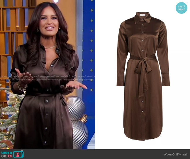 Ramy Brook Victoria Silk Shirtdress in Desert Brown worn by Rocsi Diaz on Good Morning America