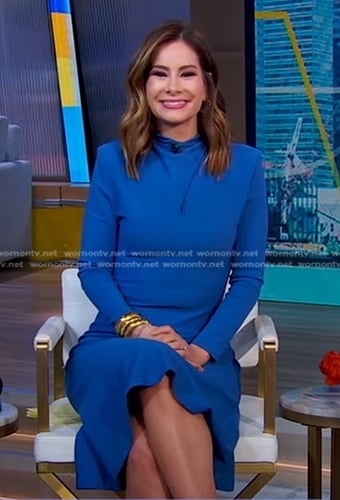 Rebecca’s blue keyhole midi dress on Good Morning America