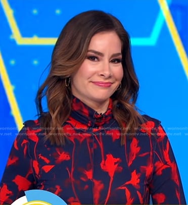 Rebecca’s navy and red floral turtleneck dress on Good Morning America