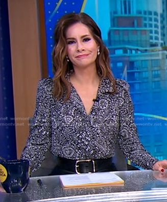 Rebecca’s black paisley print blouse on Good Morning America