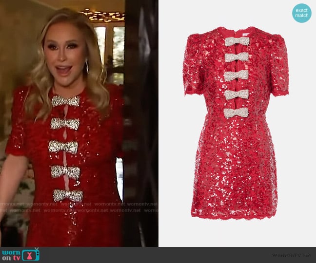 Rebecca Vallance X Nicky HIlton Leyla sequined minidress worn by Kathy Hilton on Access Hollywood